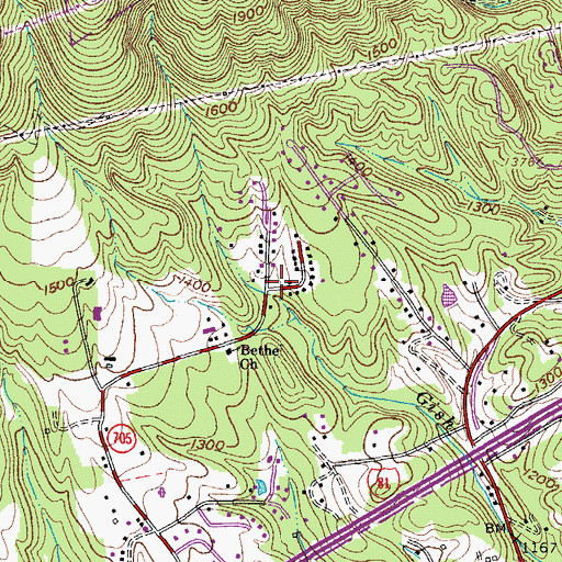 Topographic Map of Wooded Acres, VA