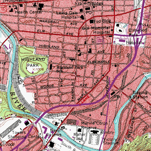 Topographic Map of Jefferson Hospital, VA