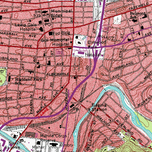 Topographic Map of Jefferson Street Baptist Church, VA