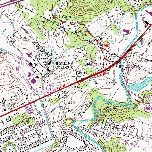 Topographic Map of Botetourt Springs (historical), VA