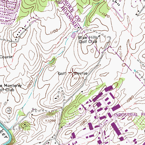 Topographic Map of Blue Hills Golf Club, VA