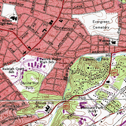 Topographic Map of Center Hill, VA