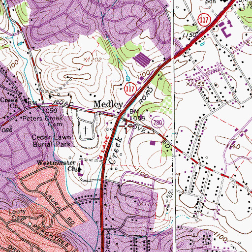 Topographic Map of City Line Square Shopping Center, VA