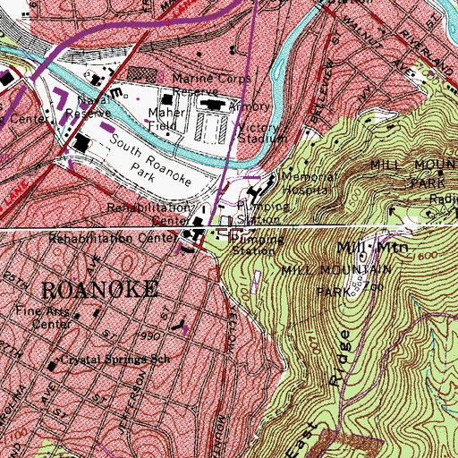Topographic Map of Crystal Spring, VA