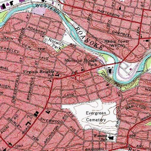 Topographic Map of Roanoke Fire - EMS Station 7, VA