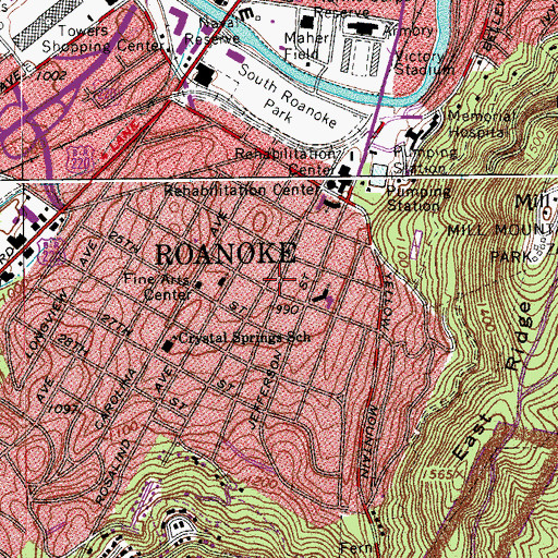 Topographic Map of Roanoke Fire - EMS Station 8, VA