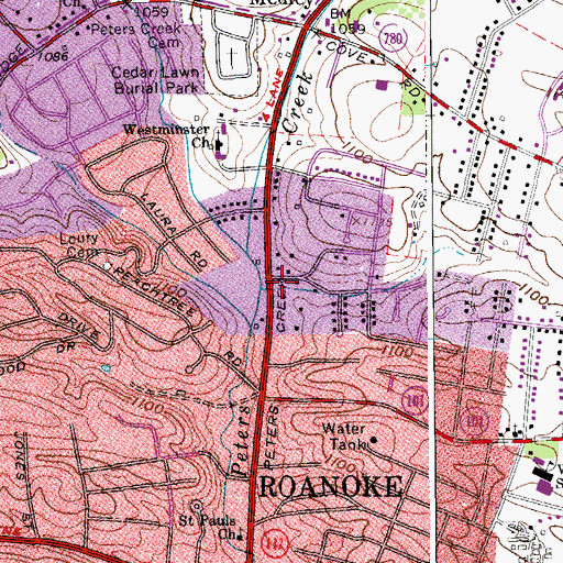 Topographic Map of Roanoke Fire - EMS Station 13, VA