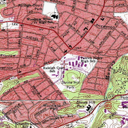 Topographic Map of Roanoke Valley Governors School for Science and Technology, VA
