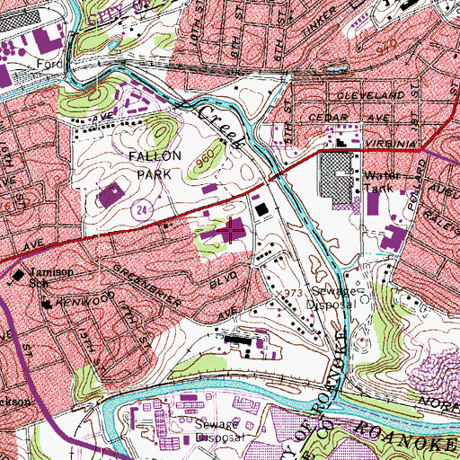 Topographic Map of Parkside Plaza Shopping Center, VA