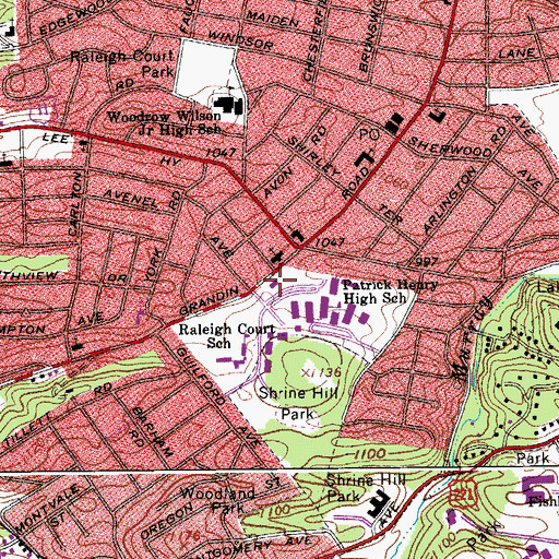 Topographic Map of Raleigh Court Branch Roanoke City Public Library, VA