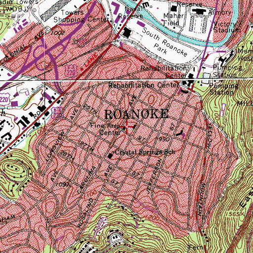 Topographic Map of Roanoke Fine Arts Center, VA