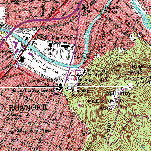 Topographic Map of Carilion Roanoke Memorial Hospital, VA