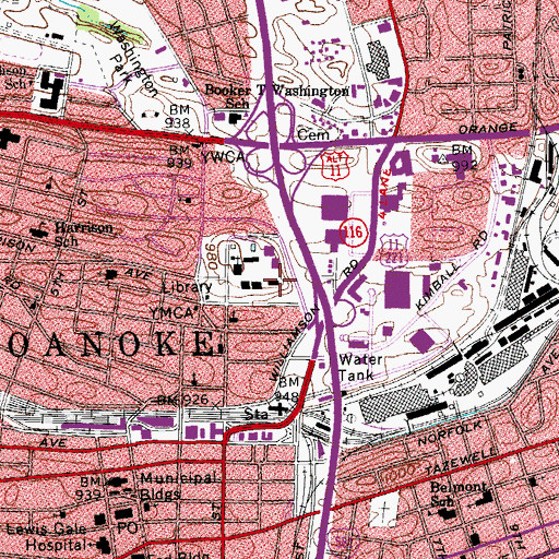 Topographic Map of Roanoke Catholic School, VA