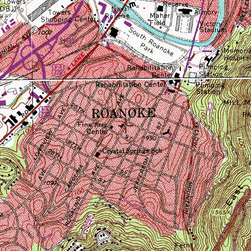 Topographic Map of South Roanoke Baptist Church, VA