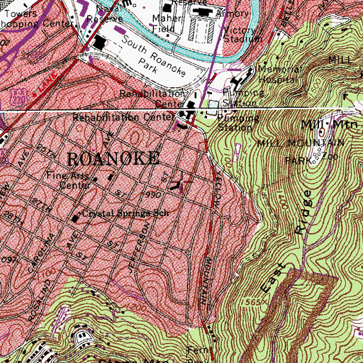 Topographic Map of South Roanoke United Methodist Church, VA
