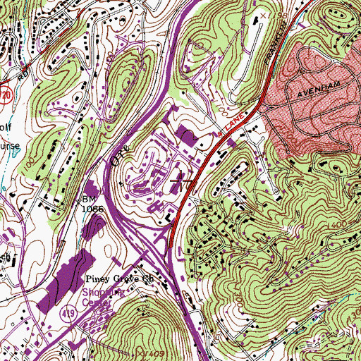 Topographic Map of Townside Festival Shopping Center, VA