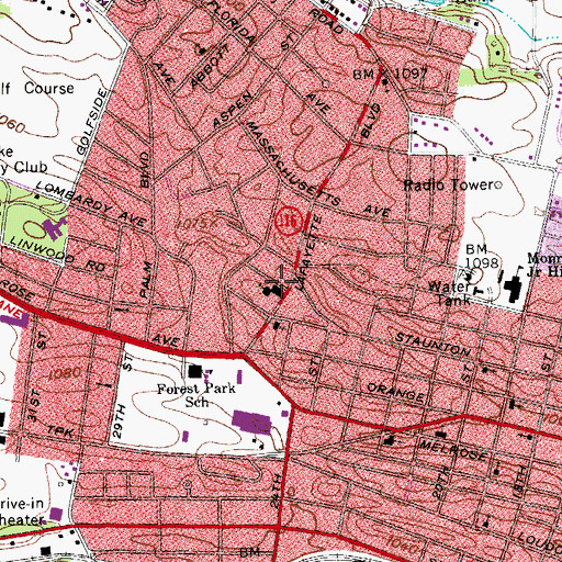 Topographic Map of Villa Heights Baptist Church, VA