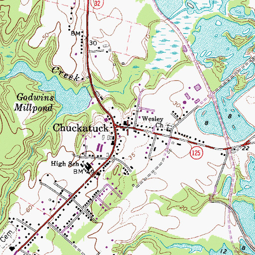 Topographic Map of Chuckatuck Post Office, VA