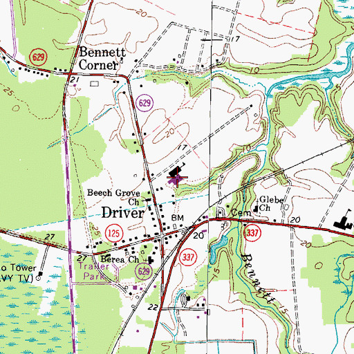 Topographic Map of Driver Elementary School, VA