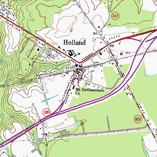 Topographic Map of Holland Post Office, VA