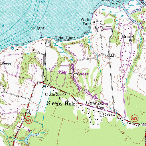 Topographic Map of Sleepy Hole Golf Course, VA