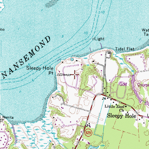 Topographic Map of Sleepy Point Estates, VA
