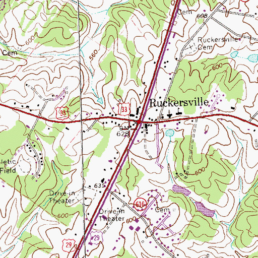 Topographic Map of Ruckersville Post Office, VA