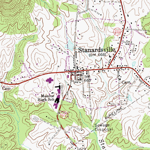 Topographic Map of Stanardsville Post Office, VA