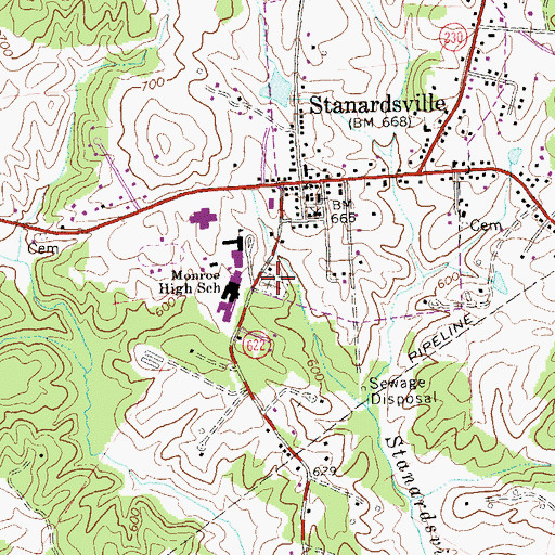 Topographic Map of Stanardsville Public Cemetery, VA