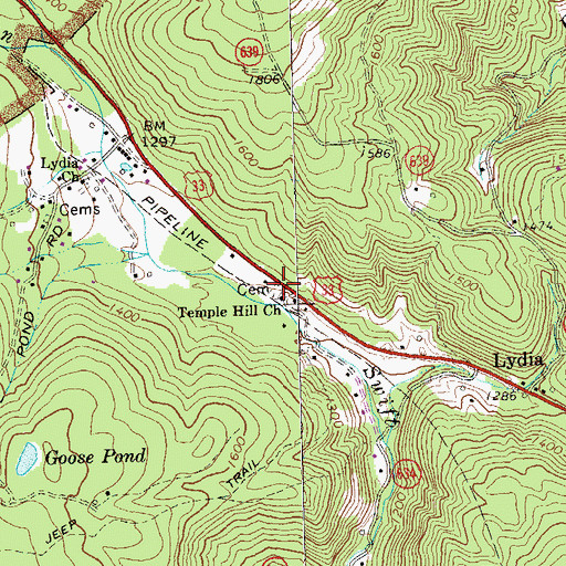 Topographic Map of Temple Hill Cemetery, VA