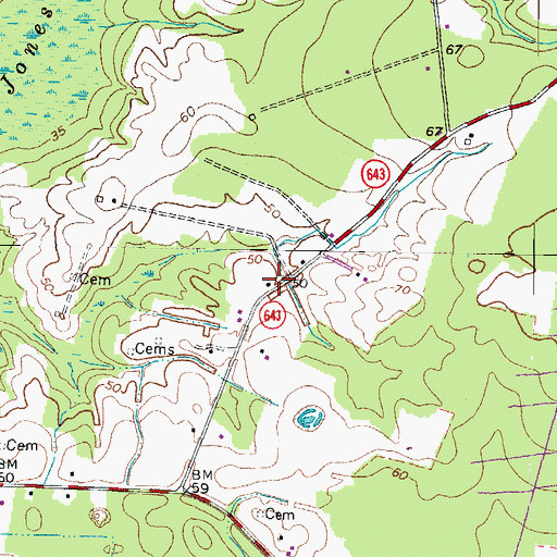 Topographic Map of Piney Grove School (historical), VA