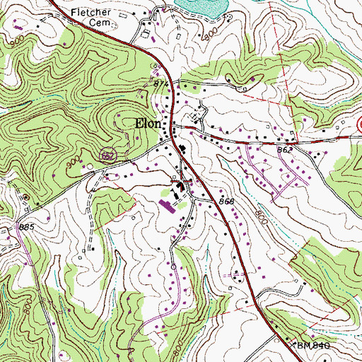 Topographic Map of Elon Baptist Church, VA