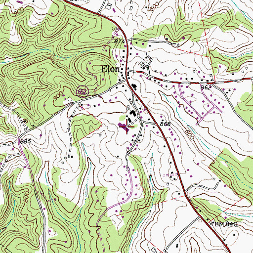 Topographic Map of Elon Elementary School, VA