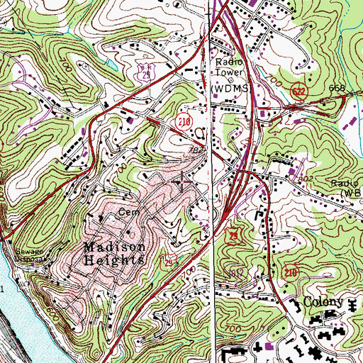 Topographic Map of Madison Heights Baptist Church, VA