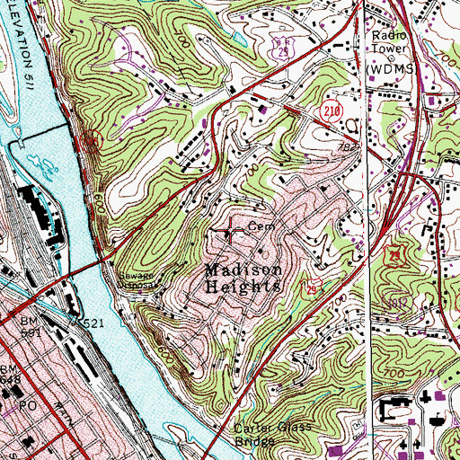 Topographic Map of Madison Heights United Methodist Church, VA