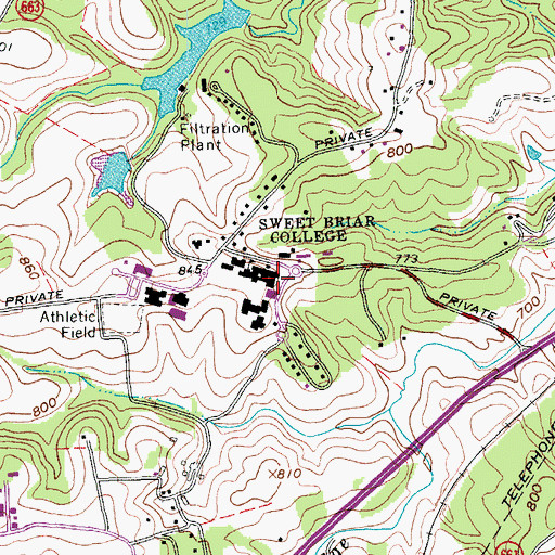 Topographic Map of Randolph Hall, VA