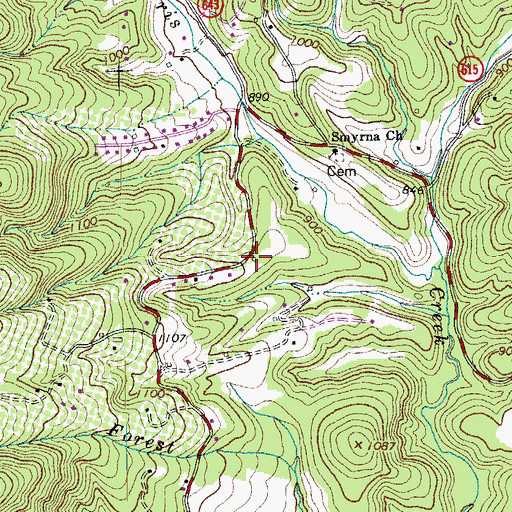 Topographic Map of Rocky Seat School (historical), VA