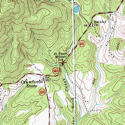 Topographic Map of Saint Pauls Episcopal Mission, VA