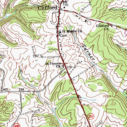 Topographic Map of Saint Peters School (historical), VA