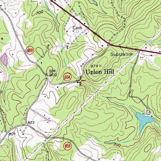 Topographic Map of Union Hill Baptist Church, VA