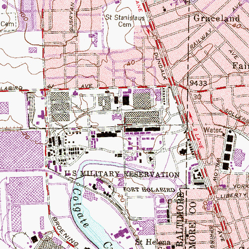 Topographic Map of Holabird Industrial Park, MD
