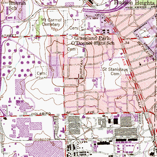 Topographic Map of O'Donnell Heights, MD