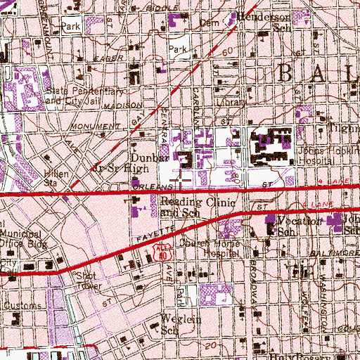 Topographic Map of Paul Laurence Dunbar High School, MD