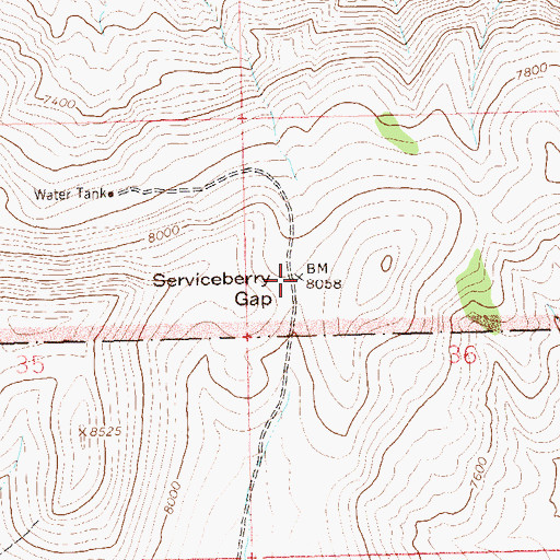 Topographic Map of Serviceberry Gap, CO