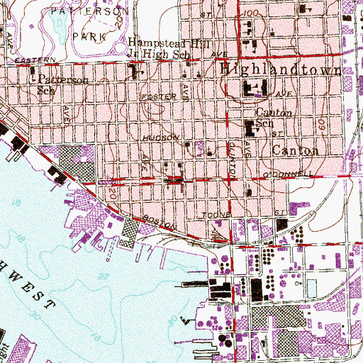 Topographic Map of Canton Branch Enoch Pratt Free Library, MD