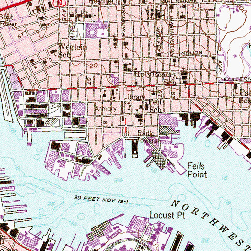 Topographic Map of Fells Point, MD