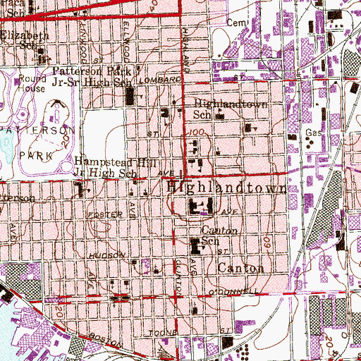 Topographic Map of Highlandtown Branch Enoch Pratt Free Library, MD