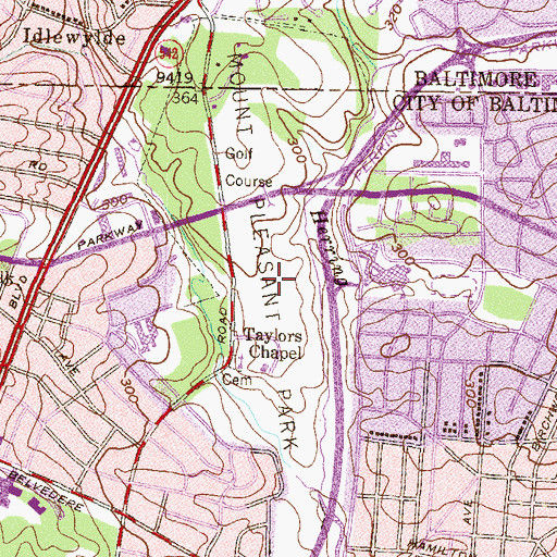 Topographic Map of Baltimore Municipal Golf Course, MD