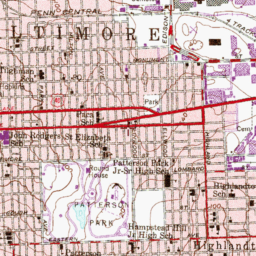 Topographic Map of Patterson Park Branch Enoch Pratt Free Library, MD