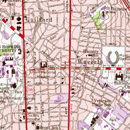 Topographic Map of Waverly Branch Enoch Pratt Free Library, MD